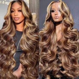 Women's All-match Piano Color Highlight Big Wave Lace Wig